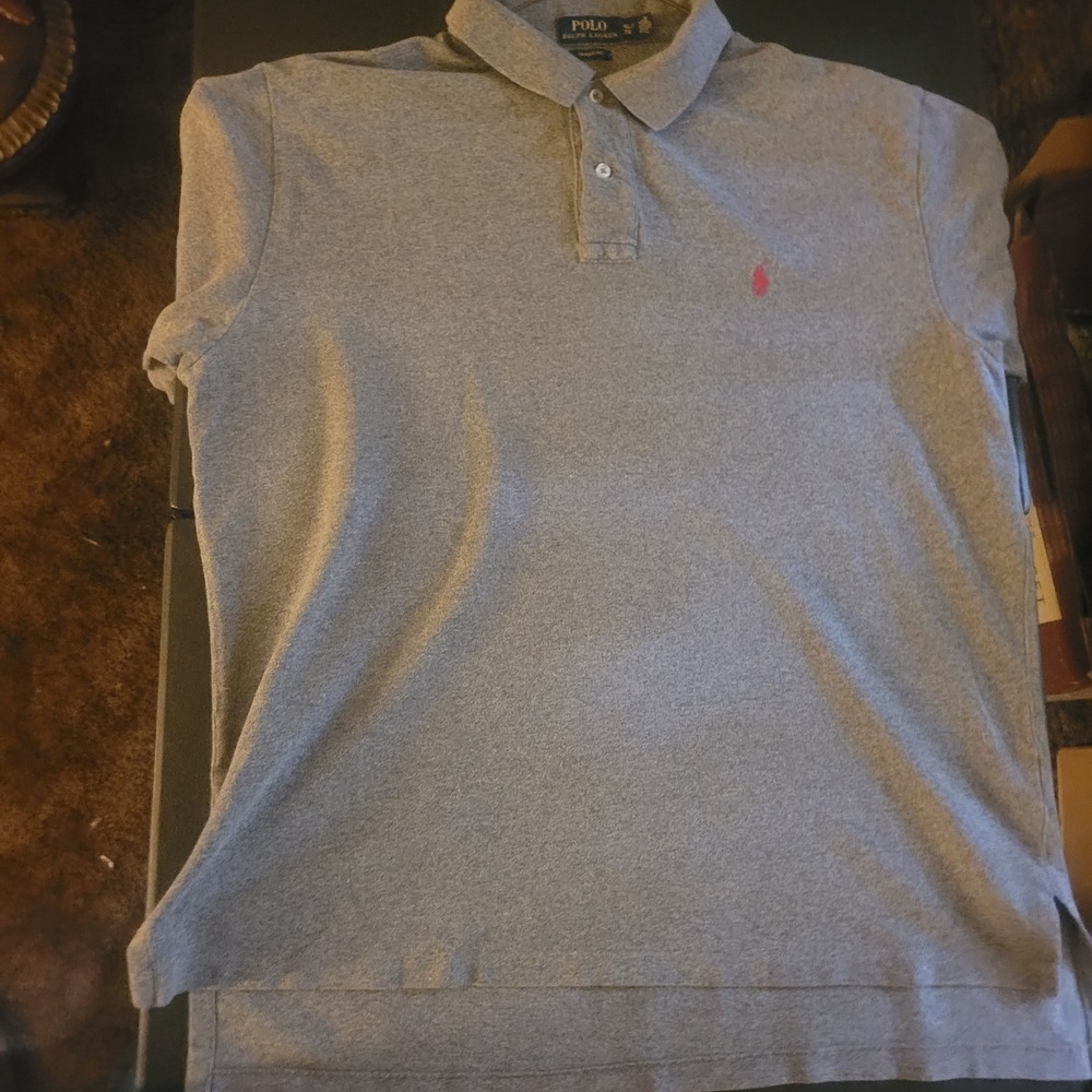 Polo Ralph Lauren Men's Gray Solid Polo Shirt XL Short Sleeve Knit, Polo Pony